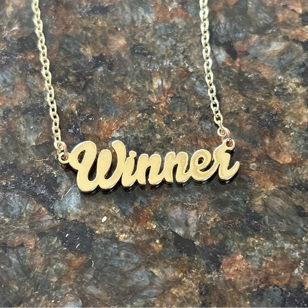 Winner name plate Script Pendant Necklace - Women Jewelry 16” gold plated